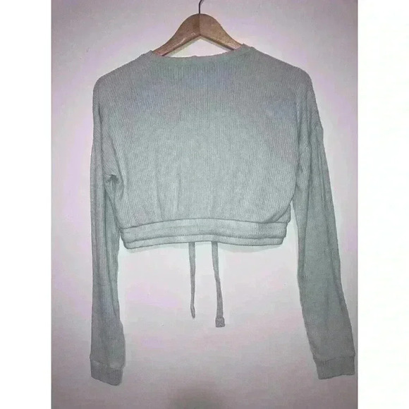 Gymshark Mint Green Ribbed Cropped Long Sleeve Relaxed Sweatshirt Only Size XS - Picture 3 of 11